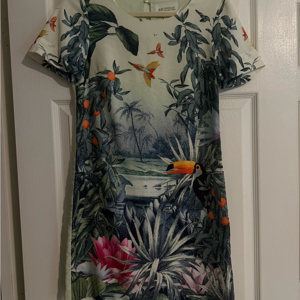 H&M Conscious Collection Green and Blue Leaf Dress